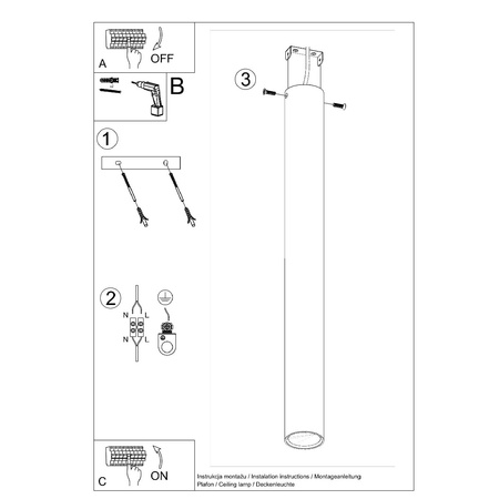Anbauleuchte LAGOS GU10 Halogen Spot Tuba 60cm Weiß SOLLUX
