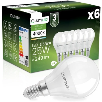 6x LED Lampen E14, Glühbirne P40 2.5W = 25W 249lm 180° 4000K neutral LUMILED