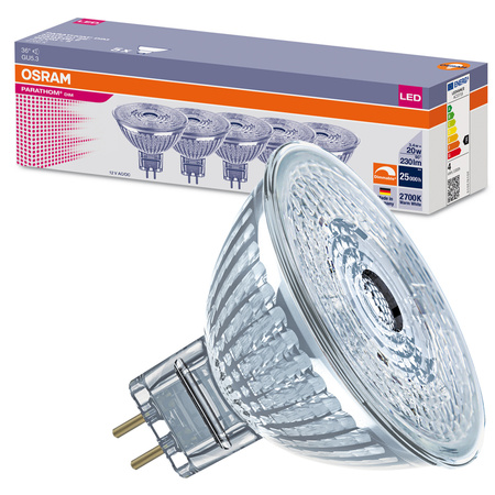 5x LED-Lampe MR16 Reflektor GU5.3 3.4W = 20W 230lm 2700K Warm 36° Dimmbar PARATHOM DIM Osram