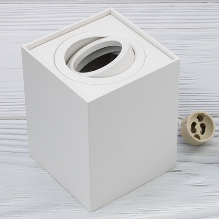 Halogen-Aufbauleuchte GU10, Aufbauspot 115mm beweglich Quadrat Weiß AMAT-L LUMILED