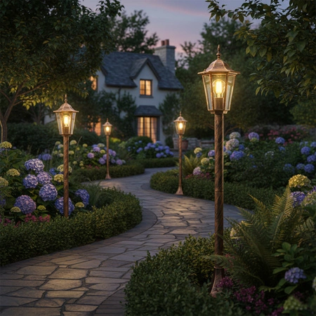 Gartenleuchte E27, Niedriger Pfosten Laterne 1m Patina BELLIS LUMILED