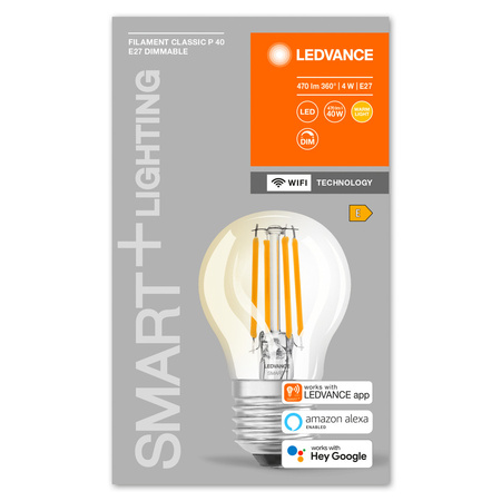E27 P40 LED Leuchtmittel 4W = 40W 2700K Warm 470lm 300° LEDVANCE SMART+ WIFI Filament Dimmbar