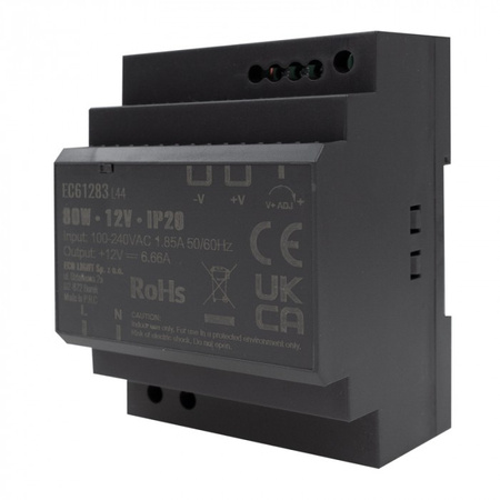 DIN-Schienen-Netzteil für LED-Streifen 80W 12V 6,66A IP20 PREMIUM Ecolight