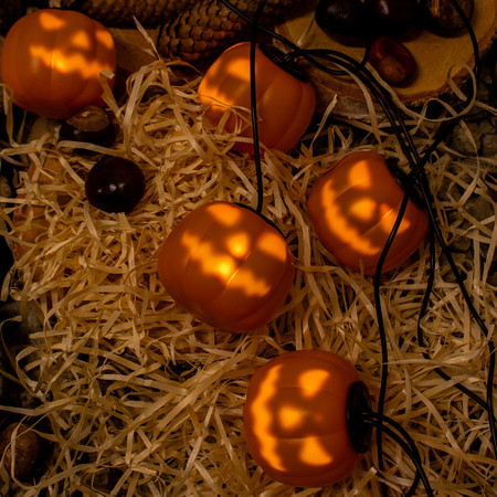 Batteriegirlande 8xLED Deko-Kürbisse 4,45m Halloween-Lichter + USB C