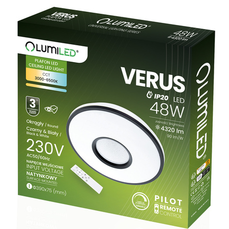 Plafond LED Aufbaumontage VERUS 48W CCT Weiß Rund 40cm + LUMILED PILOT