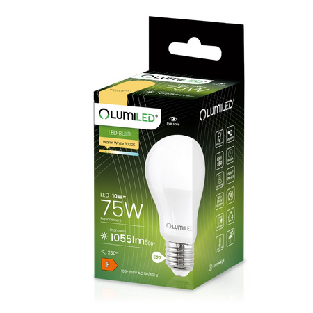 6x LED Lampen E27, Glühbirne A60 10W = 75W 1055lm 260° 3000K warm LUMILED