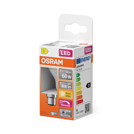 LED-Lampe P45 Ball B22d 5.5W = 60W 806lm 2700K Warm CRI90 300° Filament Dimmbar SUPERSTAR PLUS CLASSIC Osram