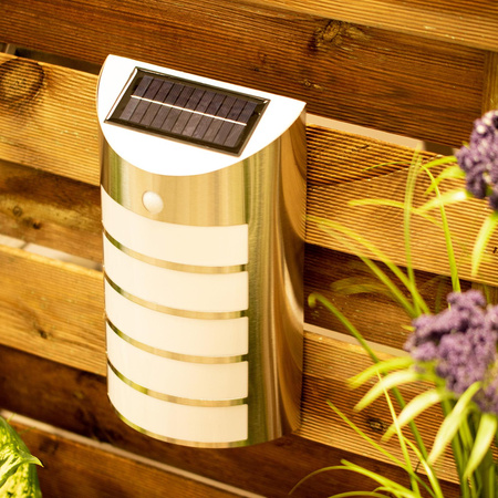 Garten-LED-Solar-Fassadenleuchte SAFFO Chrom/Weiß 6000K Kaltbewegungssensor GOLDLUX (Polux)