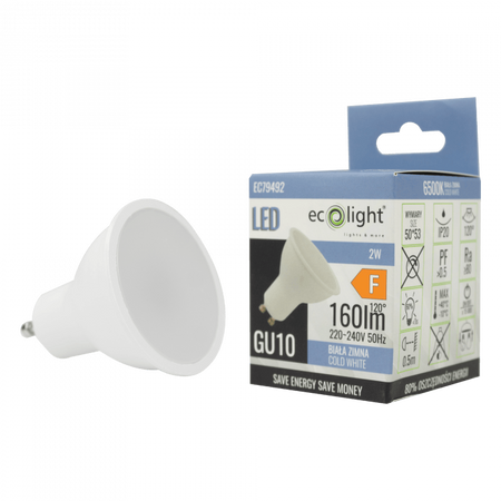 LED-Reflektor-Glühbirne GU10 2W 180lm 6500K Cold Ecolight