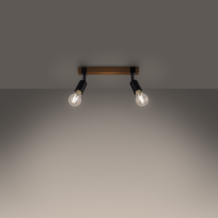 ZUCA 2 2xE27 Schwarz Holz Modern SOLLUX Deckenleuchte