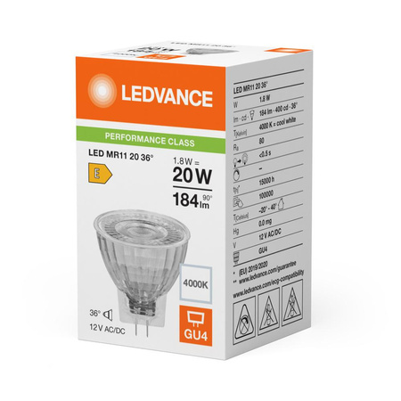 LED-Reflektorlampe GU4 MR11 1.8W = 20W 184lm 4000K Neutral 36° 12V Ledvance