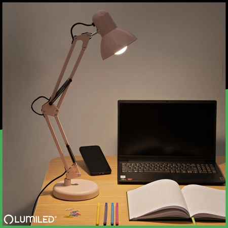 Schreibtisch Zeichnung Tischlampe E27 TOBI Pastell Rosa Lumiled + Countertop Halterung