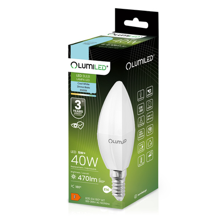 6x LED Lampen E14, Kerzenform Lampe B35 5W = 40W 470lm 180° 6500K kalt LUMILED