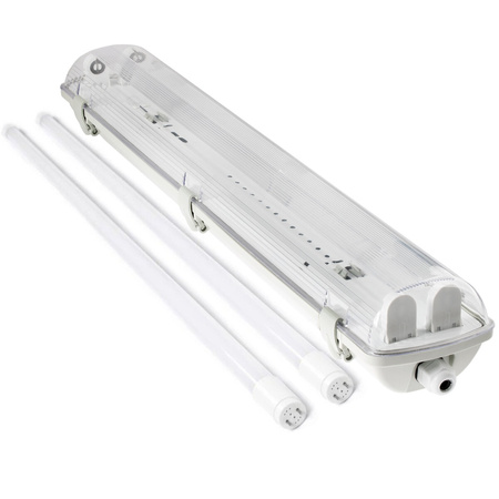 Hermetische Feuchtraumleuchte LED 2x T8, G13 Leuchte IP65 60cm+LED-Leuchtstofflampen 9W 6500K LUMILED