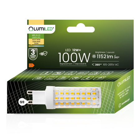 LED Kapseln G9, LED-Lampe 12W = 100W 1152lm 360° 3000K warm LUMILED