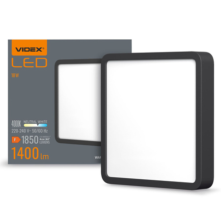 Plafond LED-Deckenleuchte Aufbauleuchte 15W 1850lm 4000K Neutral Schwarz Videx