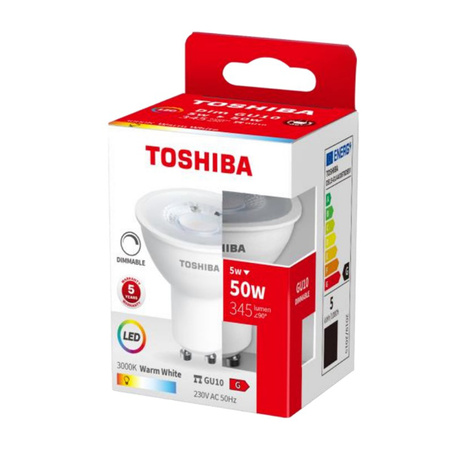 GU10 LED Leuchtmittel, 5 W = 50 W, 345 lm, 3000 K warm, TOSHIBA Spotlight, dimmbar