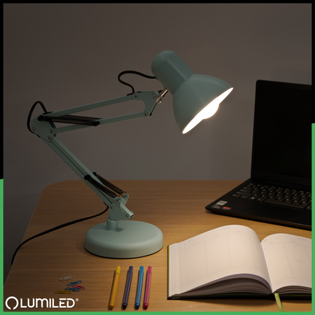 Schreibtisch Zeichnung Tischlampe E27 TOBI Pastellblau Lumiled + Countertop Halterung