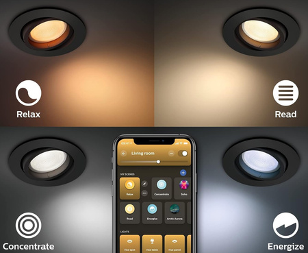 LED-Einbauleuchte 4.2W 400lm IP20 Weiß und Farbe Ambiance RGB + TW Schwarz Smart SMART Zigbee Bluetooth Centura Philips HUE