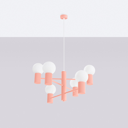 Kronleuchter Pendelleuchte 6x G9 Aluminium Pfirsich Halo Französisch Himmel SL.1838 Sollux