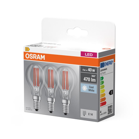 3x LED Lampen E14 P45 4W = 40W 470lm 4000K Neutral 320° OSRAM-Sockelfilament