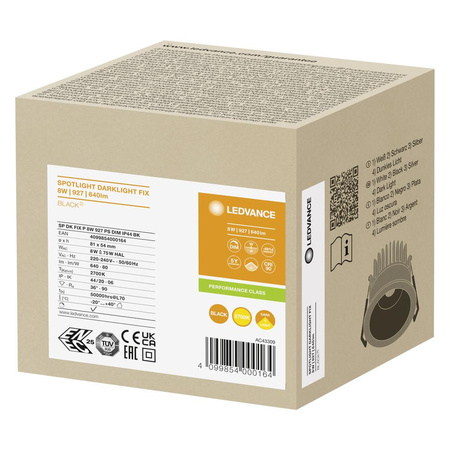 LED-Panel bündig montiert Spot Leuchte 8W 640lm 3000K Warm Dimmbar Mesh Spot Schwarz Darklight Ledvance