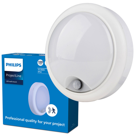 LED-Außenleuchte 15W 1400lm 4000K IP54 mit Bewegungs- und Dämmerungssensor Weiß Projetline Philips