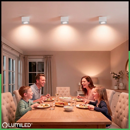 Halogen-Aufbauleuchte GU10, Aufbauspot 50mm beweglich Quadrat Weiß+LED-Einsatz 7W 3000K AMAT-S LUMILED