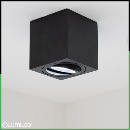 Halogen-Aufbauleuchte GU10, Aufbauspot Quadrat beweglich Schwarz AMAT-M LUMILED