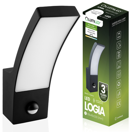 LED-Außenwandleuchte 10W, Fassadenleuchte mit Bewegungsmelder IP44 4000K Schwarz LOGIA LUMILED