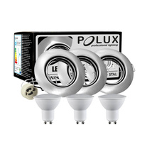 Set aus 3x beweglichen Halogenlampen GOLDLUX (Polux), rund, Nickel + GU10 3,5W LED Lampen