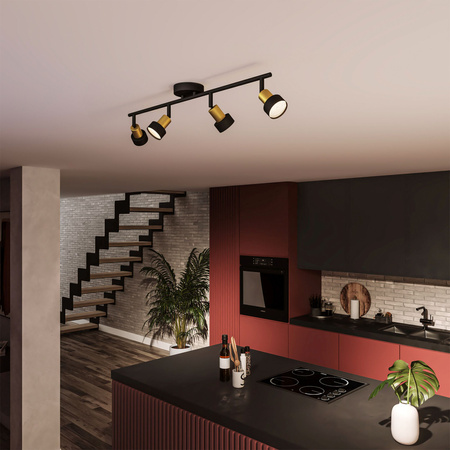 Reflektor-Deckenleuchte 4x GU10 Schwarz-Kupfer-Röhre Philips