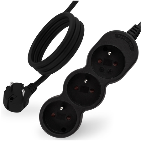 Netzverlängerungskabel Geerdete Steckdosenleiste 3 Steckdosen 3m Schwarzes Kabel Lendo Lumiled