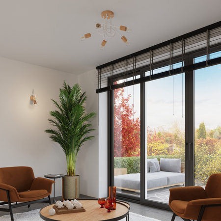 Wandleuchte E27 Naturholz Weiß Ember Peach Puff SL.1473 Sollux