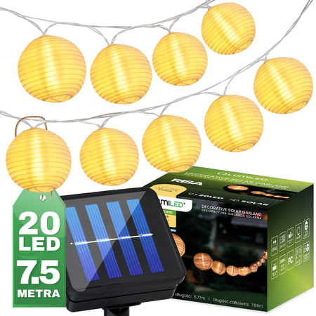 20x LED Solar Lichterkette, Außen Garten Lichterkette 7.59m 3000K warm RISA LUMILED