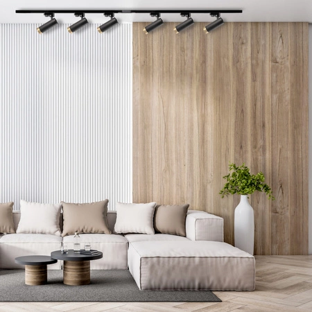 Stromschienen-Kit 1-Phasen-Schiene + 6x GU10 Reflektor Schwarz FADO Sanico Goldlux