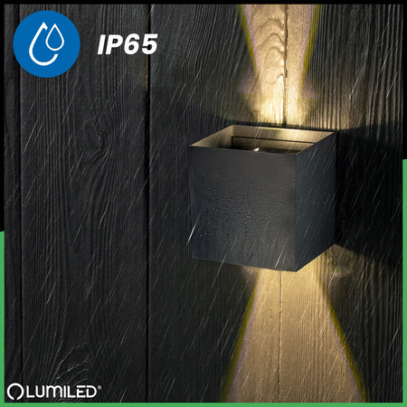 Wandleuchte Außen 2x 3W, Garten-Wandleuchte 4000K nach oben und unten verstellbar Schwarz PICEA LUMILED