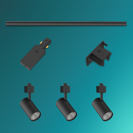 Hängeschienen-Kit 1m + 3x LED GU10 Einphasen-Schienenstrahler Schwarz EasyLink Zilo Philips