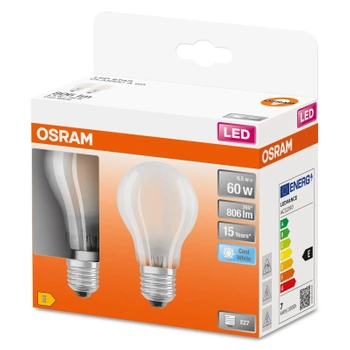 2x LED Lampen E27 A60 7W = 60W 806lm 4000K Neutral 300° Filament OSRAM STAR