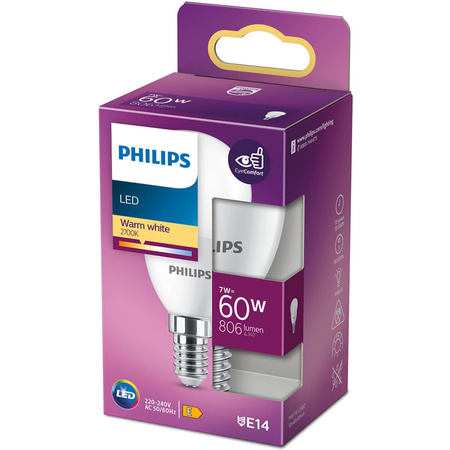 E14 P48 LED Lampen 7W = 60W 806lm 2700K Warm PHILIPS