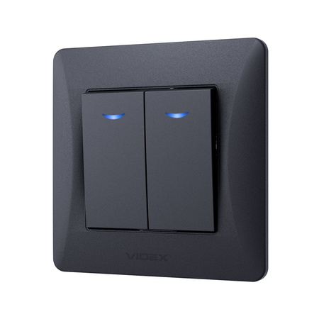 2fach 2fach Schalter Beleuchtet 10A Aufputz Schwarz BINERA VIDEX