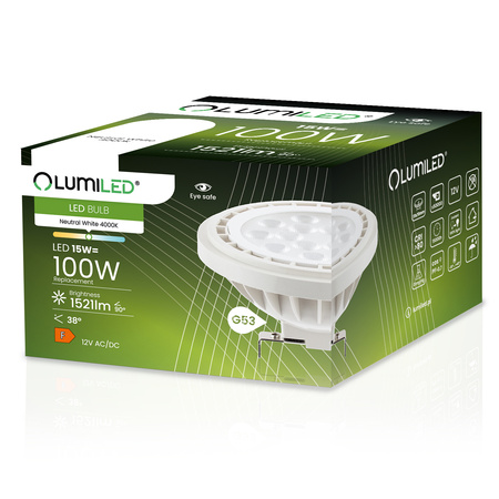 10x LED Lampen G53, Glühbirne AR111 12V 15W = 100W 1521lm 38° 4000K neutral LUMILED