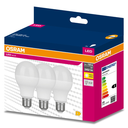 3x LED Lampe E27 A60 19W = 150W 2452lm 2700K Wärme 200° OSRAM VALUE