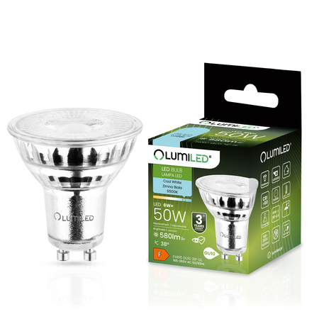 LED Lampen GU10, Glühbirne aus Glas 6W = 50W 580lm 38° 6500K kalt LUMILED