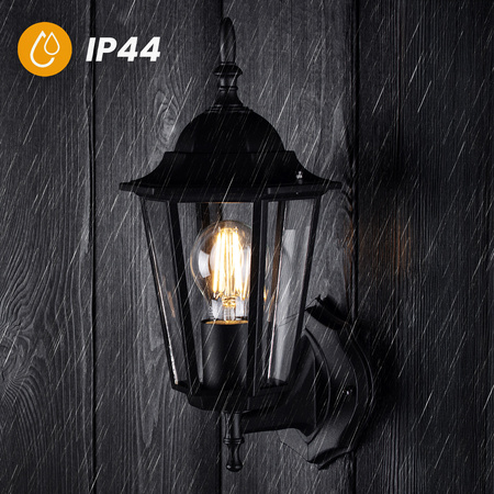 Wandleuchte Außen E27, Hängende Gartenlaterne Schwarz BELLIS LUMILED