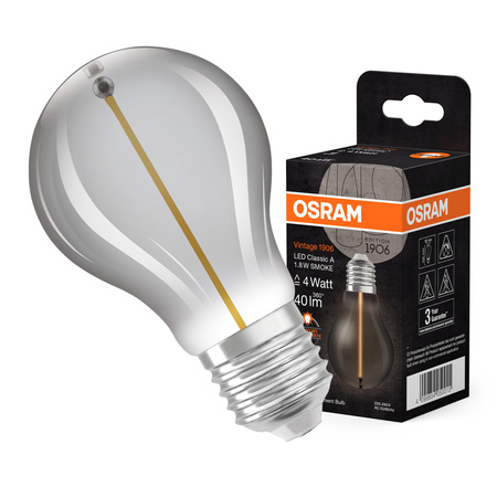 LED Dekorative Glühbirne A60 E27 1.8W = 4W 40lm 1800K Warm 320° Smoke Filament Vintage 1906 Osram