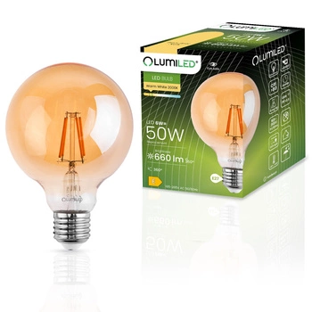 Dekorative LED Lampen E27, Glühbirne G95 6W = 50W 660lm 2000K warm 360° Globe Amber Glühfaden LUMILED