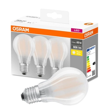 3x LED Lampen E27 A60 7W = 60W 806lm 2700K Wärme 300° Filament OSRAM Sockel