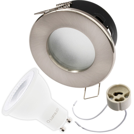 HALOGEN Einbaustrahler IP44, Deckenstrahler Badezimmer Satin AQUS + LED GU10 36° 6W 6500K LUMILED