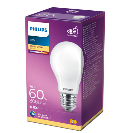 LED-Lampe E27 A60 7W = 60W 806lm 2700K Warm 300° PHILIPS